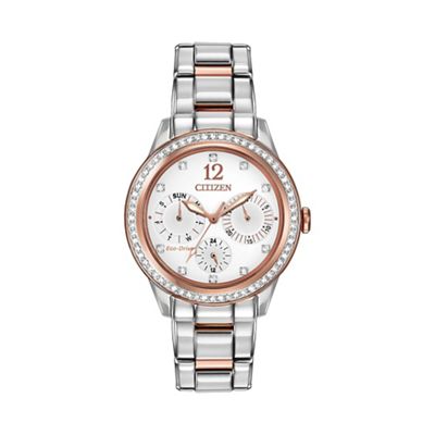 Ladies two tone rose gold Swarovski crystal multi dial bracelet watch fd2016-51a